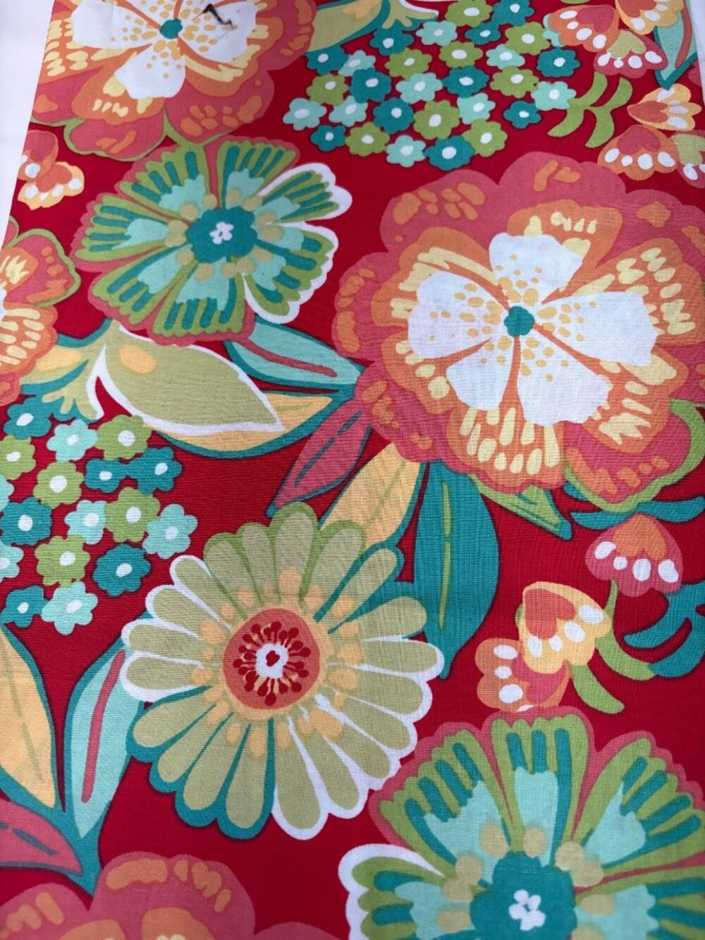 Floral Cotton Fabric 1/2 yard x 44" Bright Red Multicolor Flowers Sewing Quiltin